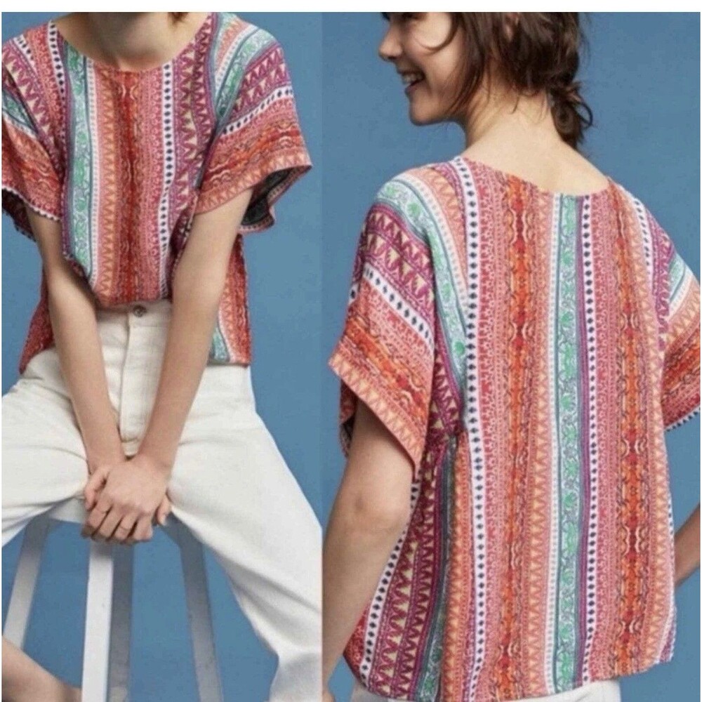 NEW Anthropologie Maeve Milla Aztec Print Multicolored Blouse Top womens size M